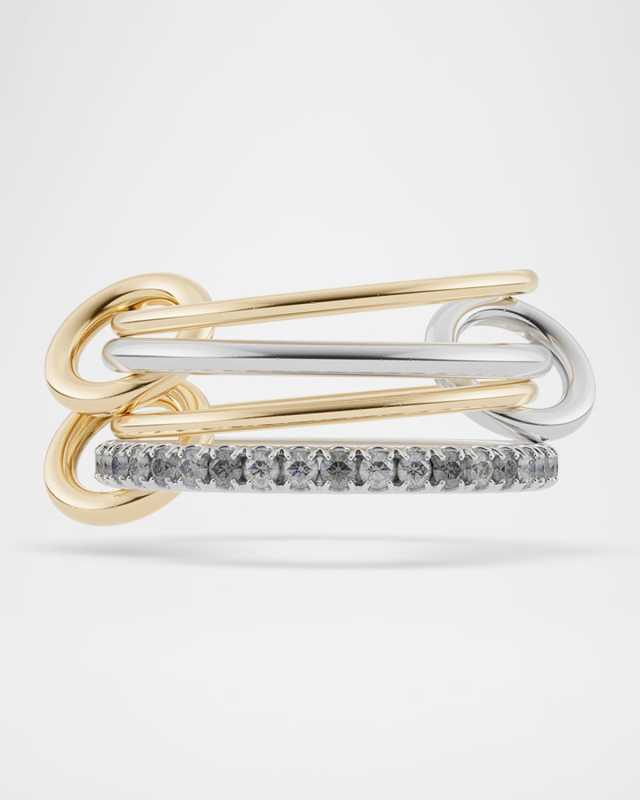 x HOORSENBUHS 18K Yellow Gold and Sterling Silver Pisces Diamond Link Stacked Ring
